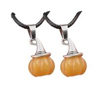 Wegiwuca Collana unisex regolabile con ciondolo a forma di zucca e cappello da strega e pietra di agata naturale su cordoncino nero, gioiello gotico con ciondolo a forma di zucca, Misura unica, come