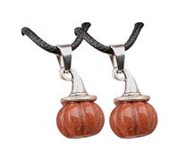 Wegiwuca Collana unisex regolabile con ciondolo a forma di zucca e cappello da strega e pietra di agata naturale su cordoncino nero, gioiello gotico con ciondolo a forma di zucca, Misura unica, come