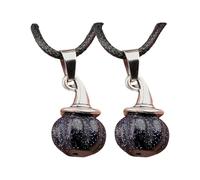 Wegiwuca Collana unisex regolabile con ciondolo a forma di zucca e cappello da strega e pietra di agata naturale su cordoncino nero, gioiello gotico con ciondolo a forma di zucca, Misura unica, come