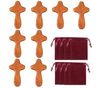 WEGREAT Croce a mano in legno: 8 pezzi con croce a mano, croci in legno, piccola amuleto con 8 tasche in flanella per comunione, battesimo, regalo di condoglianze, anche come croce di morte (marrone)