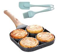 WEGREAT Padella per uovo fritto, pancake, a 4 fori, con rivestimento antiaderente, padella per uova con spazzola in silicone per colazione, uovo fritto, hamburger, per fornelli a induzione e a gas