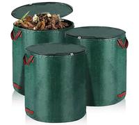 Wegreat, sacco per rifiuti da giardino con coperchio: set di 3 sacchi per foglie, sacco da giardino, 120 l, stabili sacchi da taglio verde, pieghevoli, grandi per erba, foglie, siepe, rifiuti da