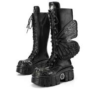WEHAM Stivali Alti Punk Goth per Donna con Piattaforma, Scarpe da Festa con Tacco Alto Chunky a Forma di Farfalla Y2K e Zip sul Retro,Nero,38