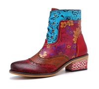 WEHAM Stivali in Pelle retrò Fatti a Mano da Donna, Pittura Colorata, Stile Metallico Y2K Goth Punk Scarpe comode e Resistenti,Marrone,37