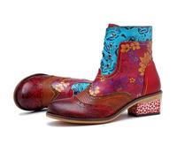 WEHAM Stivali in Pelle retrò Fatti a Mano da Donna, Pittura Colorata, Stile Metallico Y2K Goth Punk Scarpe comode e Resistenti,Marrone,38