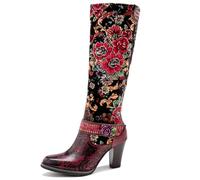 WEHAM Stivali in Pelle retrò Fatti a Mano da Donna, Pittura Colorata, Stile Metallico Y2K Goth Punk Scarpe comode e Resistenti,Marrone,36