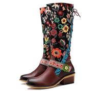 WEHAM Stivali in Pelle retrò Fatti a Mano da Donna, Pittura Colorata, Stile Metallico Y2K Goth Punk Scarpe comode e Resistenti,Marrone,39
