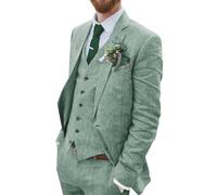 Wehilion Retro Men Suits Linen Light Green 3 Pieces Suit for Men Summer Thin Homecoming Suits Blazer Vest Pants Prom Dress Suit lg-3xl