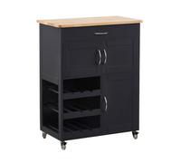 WeHome - Carrello Cucina Legno Febe, Credenza Bianca 67x36x87 Cm Con 1 Cassetto, 3 Ante, 3 Ripiani Portabottiglie, Mobile Cucina Con Ruote E Piano In Legno Rovere (Grigio)