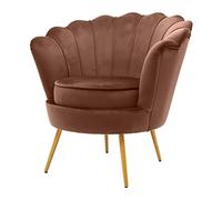 WeHome - poltrona conchiglia velluto con gambe in ferro dorate alte 23cm e poltrona con imbottitura in schiuma dal design vintage e confortevole (Brown, Velluto)