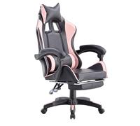 WeHome - Sedia da Gaming Racing Ergonomica Reclinabile con Braccioli, Poltrona Ufficio Girevole con Rotelle, Poggiapiedi, Poggiatesta e Cuscino Lombare in Similpelle, Portata: 125kg (Rosa)
