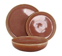 WeHome - Servizio Piatti 6 Persone, Set 18 Pezzi Colorati in Ceramica Modello Erika, 3 Misure, Lavabile In Lavastoviglie, Compatibile Con Forno A Microonde (Mattone)