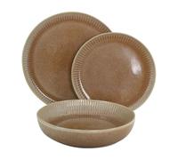 WeHome - Servizio piatto 6 Persone, Set 18 Pezzi, Piatti Colorati Ceramica Modello Erika, Moderni 3 Misure, Lavabile In Lavastoviglie, Compatibile Con Forno A Microonde (Marrone)