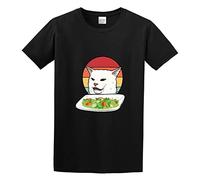 WEI ZUI YE Angry Yelling At Confused Cat At Dinner Table Meme Funny Men Simple Tshirt Black S
