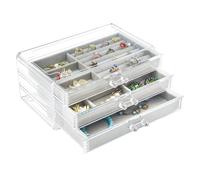 Portagioie in acrilico con 3 cassetti, organizer per gioielli in velluto, per orecchini, anelli, collane, bracciali, idea regalo per donne e ragazze