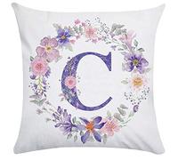 Weiang - Federa per cuscino con lettere e numeri, motivo floreale, colore viola, doppio lato, misura grande, 50 x 50 cm (13)