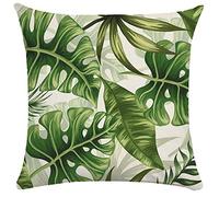 WEIANG - Federa per cuscino con motivo di foglie verdi tropicali su entrambi i lati, misura grande, 50 x 50 cm (07)