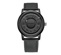 Weicam Orologi unisex alla moda, con numeri romani, levitazione magnetica, quadrante con sfere e quadrante impermeabile, al quarzo, per coppie, Nero (pelle)