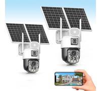 WEICNE Telecamera Solare Wireless per Esterni, Doppio Obiettivo da 6 MP, Telecamera di Sicurezza Domestica Wireless, 4g, Ptz A 350°, Rilevamento del Movimento,Ip66, Audio Bidirezionale 36xzoom+64GBSD
