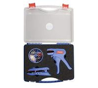 WEICON Valigetta portautensili, set di crimpatura professionale con 2 utensili di spelatura e ghiere terminali a filo blu/rosso