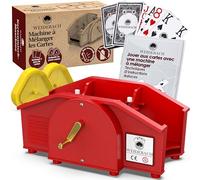Weidebach Mischiatore di carte rosso manovella dorata per tutti i giochi di carte standard, con 2 mazzi & manovella di ricambio, dispositivo per mescolare le carte con libretto per serate di gioc