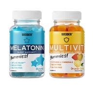 Weider PACK Melatonin + Multivit Gummies (60+80 Caramelle Gommose) Sapore di Mirtillo e di Limone&Arancia. Carammelle gommose con 1 mg di Melatonina per dose + Caramelle Gommose di Vitamine e Minerali