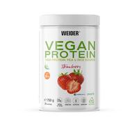 Weider Vegan Protein (750g) Gusto Fragola, Proteine Vegane 23g/dose isolate di piselli e riso, Con Vitamina B12 e Stevia, Senza Glutine, Senza Zucchero, Contenitore 50% Riciclato, 100% Riciclabile