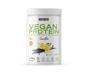 Weider Vegan Protein (750g) Gusto Vaniglia. Proteine Vegane 23g/dose isolate di piselli e riso, Con Vitamina B12 e Stevia, Senza Glutine, Senza Zucchero, Contenitore 50% Riciclato, 100% Riciclabile