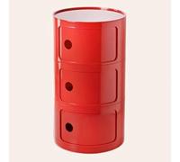 WEIDPHL Comodino Rotondo, Comodino con 3 Cassetti, Tavolino, Mobiletto Portaoggetti con Anta Scorrevole per Soggiorno, Camera da Letto, Bagno,Rosso