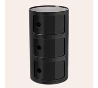 WEIDPHL Comodino Rotondo, Comodino con 3 Cassetti, Tavolino, Mobiletto Portaoggetti con Anta Scorrevole per Soggiorno, Camera da Letto, Bagno,Nero