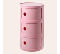 WEIDPHL Comodino Rotondo, Comodino con 3 Cassetti, Tavolino, Mobiletto Portaoggetti con Anta Scorrevole per Soggiorno, Camera da Letto, Bagno,Rosa