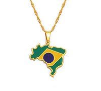 Weievarb Collana Mappa - Mappa del Brasile E Ciondolo con Bandiera E Amp; Collana Brasil Mappe Colore Gioielli Donna Uomo Moda Personalizzato Compleanno Regali di Natale, Giallo, 45 Cm