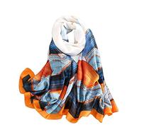 WEIGEER Sciarpa di seta da donna scialle di loto sciarpa da collo sciarpa lunga avvolgente sciarpa Painting Bridal Shawl Chiffon Scarf Muslim Colorful Cloth floral silk scarf Chain (Blu-bianco)