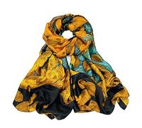 WEIGEER Sciarpa di seta da donna scialle di loto sciarpa da collo sciarpa lunga avvolgente sciarpa Painting Bridal Shawl Chiffon Scarf Muslim Colorful Cloth floral silk scarf Chain (Nero-giallo)