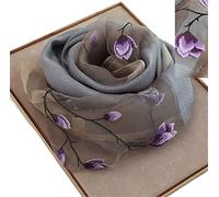 WEIGEER Silk Scarf Ladies signore sciarpa di seta silk Satin Shawl Natural Pure Hijab Thin Masks Silk Cloth Binder Senior Handembroidered Lotus Tulip Muslin 180 x 70 cm