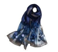 WEIGEER Silk Scarf Sciarpa da donna in seta Shawl Satin Natural Pure Hijab Thin Masks Silk Cloth Luxury Binder seta da donna muslin Lotus Beach Scarf (Blu)