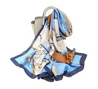 WEIGEER Silk Scarf Women Blue Shawl Stain Neckerchief Head Wraps Thin Scarf Ladies Beach Shawl Vintage Painting Bridal Belt Chiffon Scarf Muslim Colourful Cloth Birthday Gifts, Blue-strip