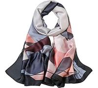 WEIGEER Silk Scarf Women Shawl Black Scarf Stain Neckerchief Head Wraps Thin Scarf Ladies Beach Shawl Vintage Painting Bridal Belt Chiffon Scarf Muslim Colorful Cloth Christmas Scarf rosa e nero