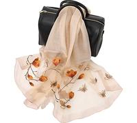WEIGEER Silk Scarf Women Silk Shawl Satin Scarf Natural Wool Scarf Pure Muslin Hijab Thin Masks Silk Cloth luxury Binder Senior Handmade Seidentuch Damen Lotus Beach Scarf Beige 180 * 70CM