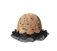 WEIGEER Straw Hat Women Beach Sun Hat Chapeau de Paille pour Femme Chapeau de Soleil de Plage Pliable à Large Bord Chapeau d'été pour de Paille pour Soleil (Paglia, Pizzo Nero)