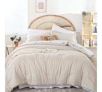 weigelia Set copripiumino per letto queen size, stile bohémien, 7 pezzi, beige, per letto matrimoniale, morbido, in microfibra, per tutte le stagioni, con lenzuola con angoli, lenzuola piane, federe e