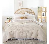 weigelia Set di biancheria da letto per letto matrimoniale, 5 pezzi, beige, in morbida microfibra, per tutte le stagioni, leggero, per donne e uomini (trapunte, lenzuola piatte e con angoli, federe e