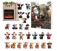 Weihnachten Highland Cow Adventskalender 24 Tage - Weihnachts Countdown Kalender Advent | 2D Acryl Highland Cow Schmuck, Ornamente Für Fenster, Auto Rückspiegel, Wand, Tür, Weihnachtsbaum, Deko