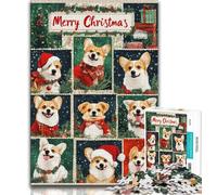 Weihnachts-Corgi-Collage-Puzzles für Erwachsene und Jugendliche, dekomprimierendes intellektuelles Lernspielzeug, Geburtstagsgeschenk, Geschenke, Wandkunst, 38x26cm