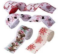 Weihnachtsband- Geschenkband Weihnachten, 4 Rolls Schleifenband Dekoband, Muster Weihnachtsband-Dekorationen | Für Girlanden, Kränze, Treppen, Briefkästen, Girlanden, Lichterketten, Fenster, Türen, Ga