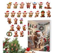 Weihnachtskalender | Adventskalender | Highland Cattle Adventskalender | 24-tägige Weihnachts-Countdown-Box, ein süßes Highland Cattle-Ornament ein -Acryl-Anhänger