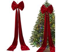 Weihnachtsschleife aus Samt, vorgebunden, große Baumdekoration - Weihnachtsbaum-Schleifenspitze für drinnen und draußen |, Vorderseite, Treppe, Hintergrund, Zuhause, Herbst, stagionale Dekoration