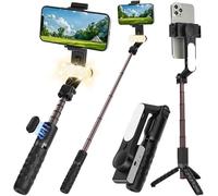 WEIIBDIE Stabilizzatore cardanico per smartphone, selfie stick per iPhone treppiede con luce di riempimento e telecomando wireless, giunto cardanico a 1 asse per fotocamera del telefono cellulare e
