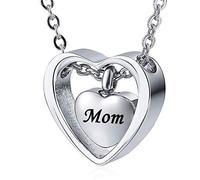 weikui Collana con ciondolo a forma di doppio cuore per ceneri in acciaio inossidabile, gioiello commemorativo per la persona amata, 20 X 25 mm, Metallo