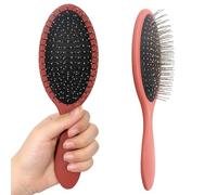 WeiLa Spazzola per capelli antistatica ovale, con setole in acciaio inox, districante per parrucche e capelli, manico in ABS (rosso diaspro)